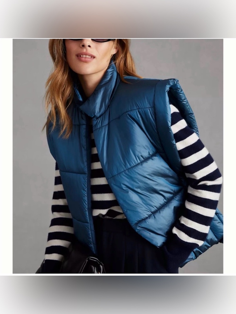Pilcro Anthro Teal Tie-Side Puffer Vest Quilted Oversized One Size